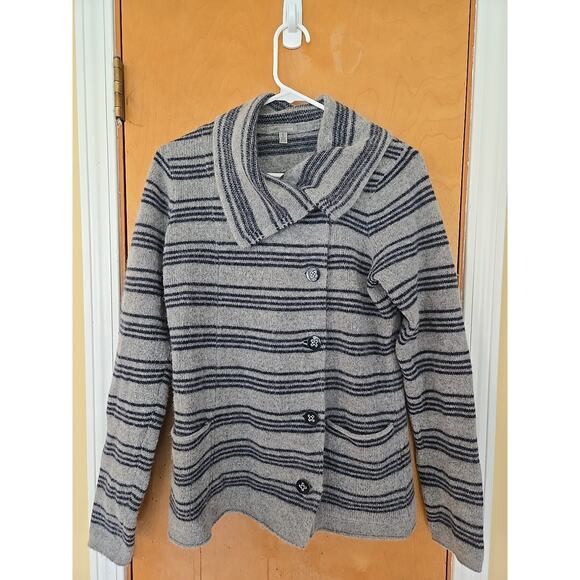 Horny Toad Cardigan/sweater Woman’s S Angora Wool Striped High Collar Grays - Picture 1 of 6